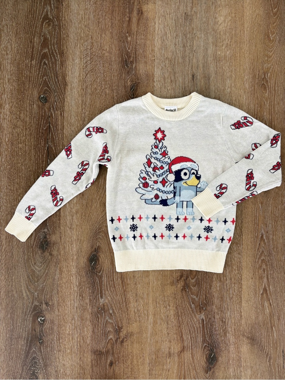 Disney Bluey Holiday Cotton Blend Sweater in Cream & Red Size:4T/ Holiday